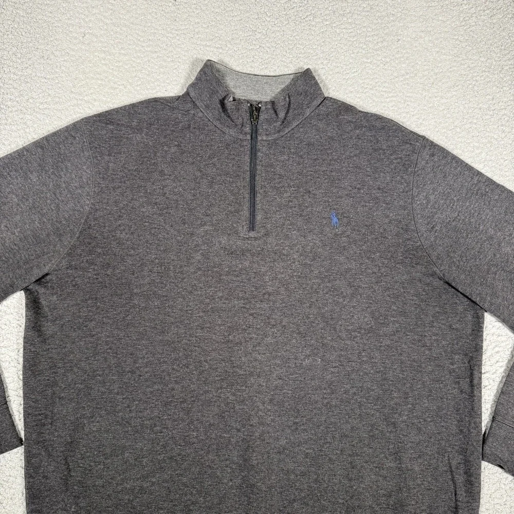 Polo Ralph Lauren Sweater Mens XL Gray 1/4 Zip Pullover Viscose Blend Preppy‎